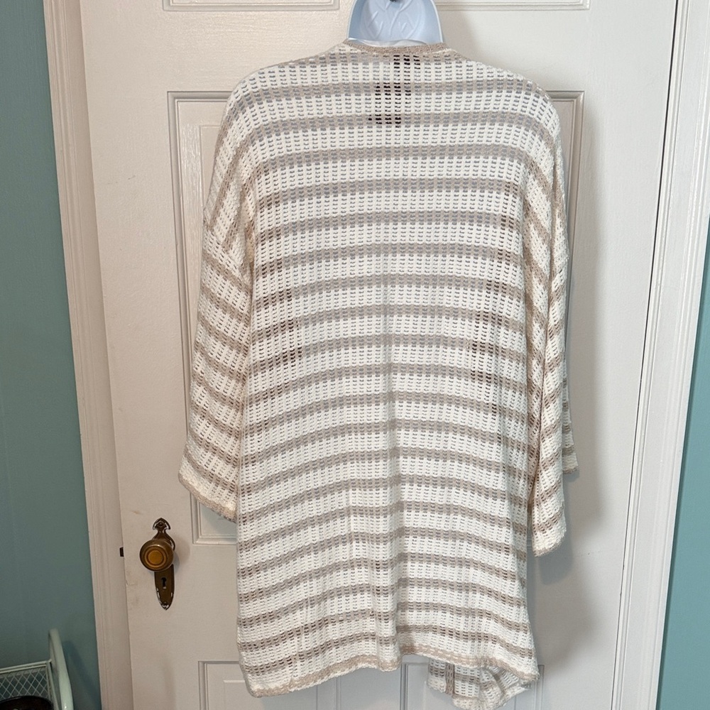 Torrid Cream and Brown Striped Open-Front Cardigan - Picture 5 of 6